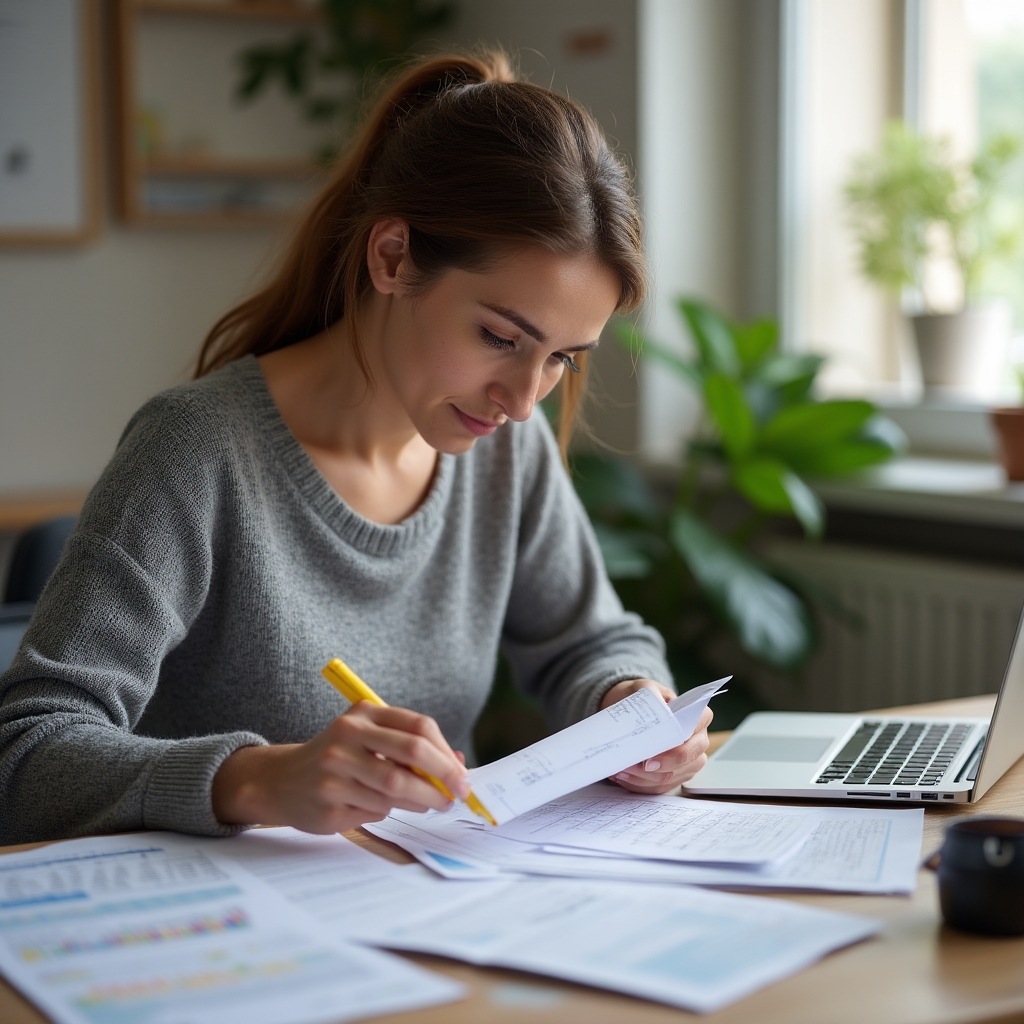 Lavoratore adulto che studia documenti finanziari e piani di bilancio alla scrivania
